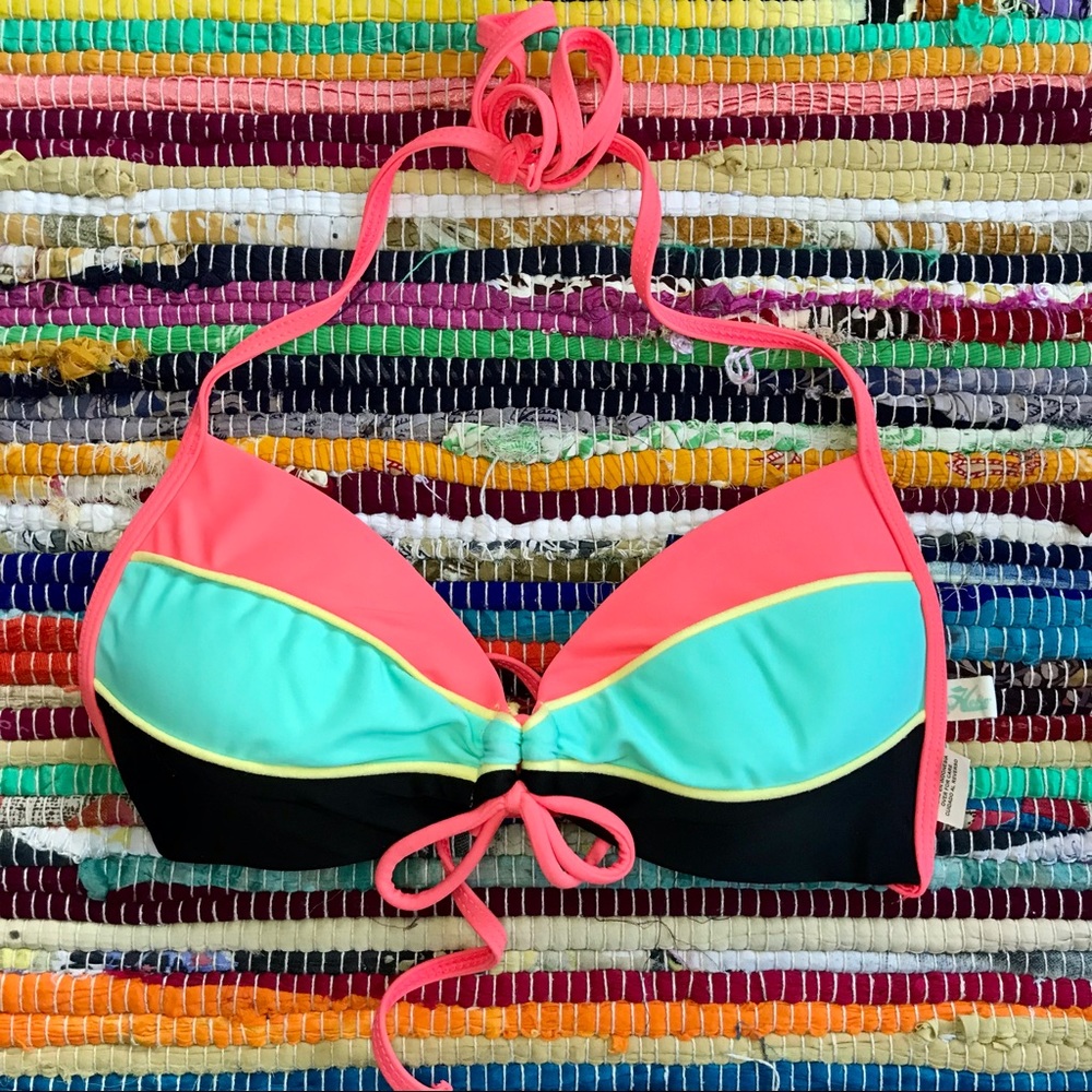 Hobie ~ Neon colorblock bikini top